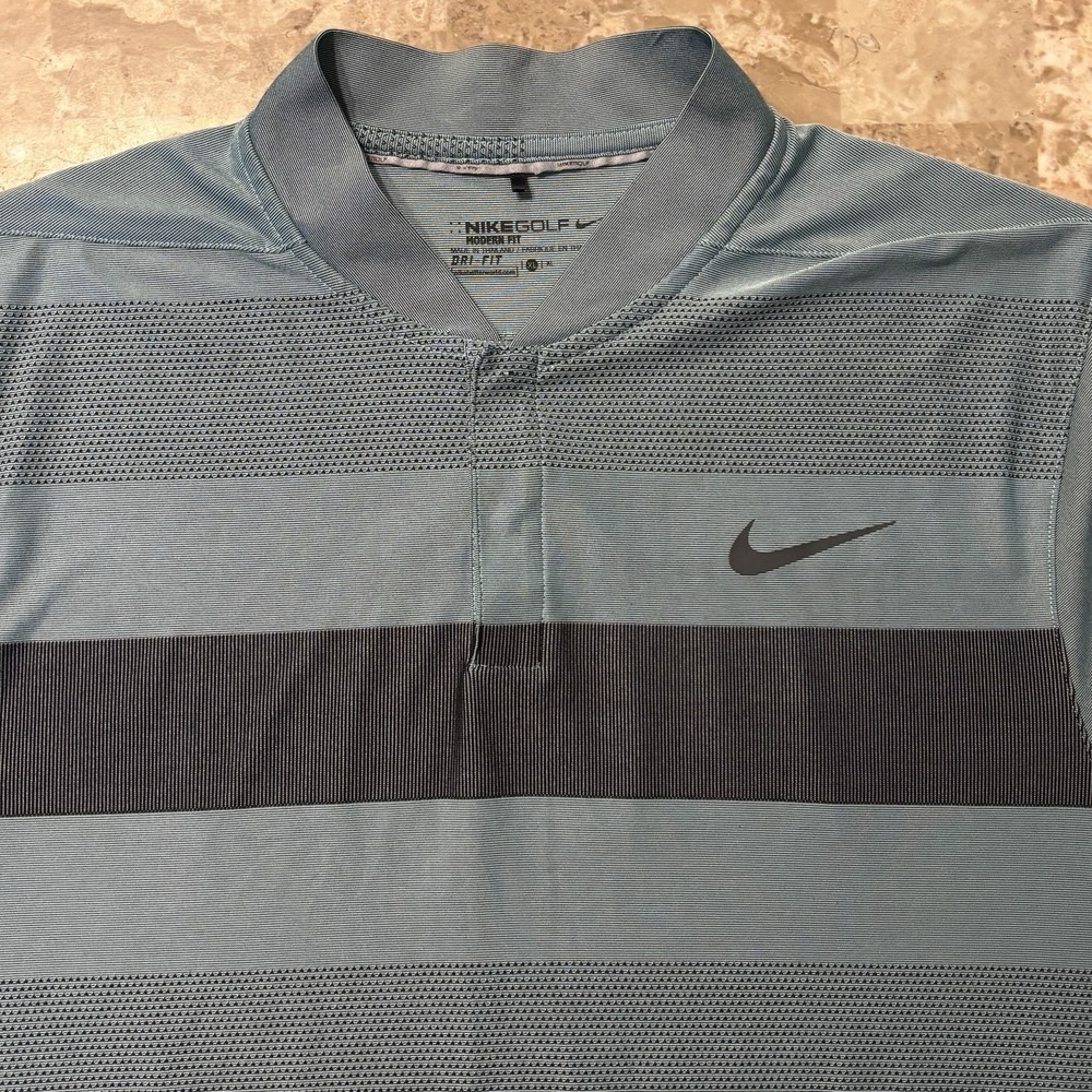 Nike Blade Collar Polo Shirt Mens XL Blue Snap Front Short Sleeve Golf 802830
